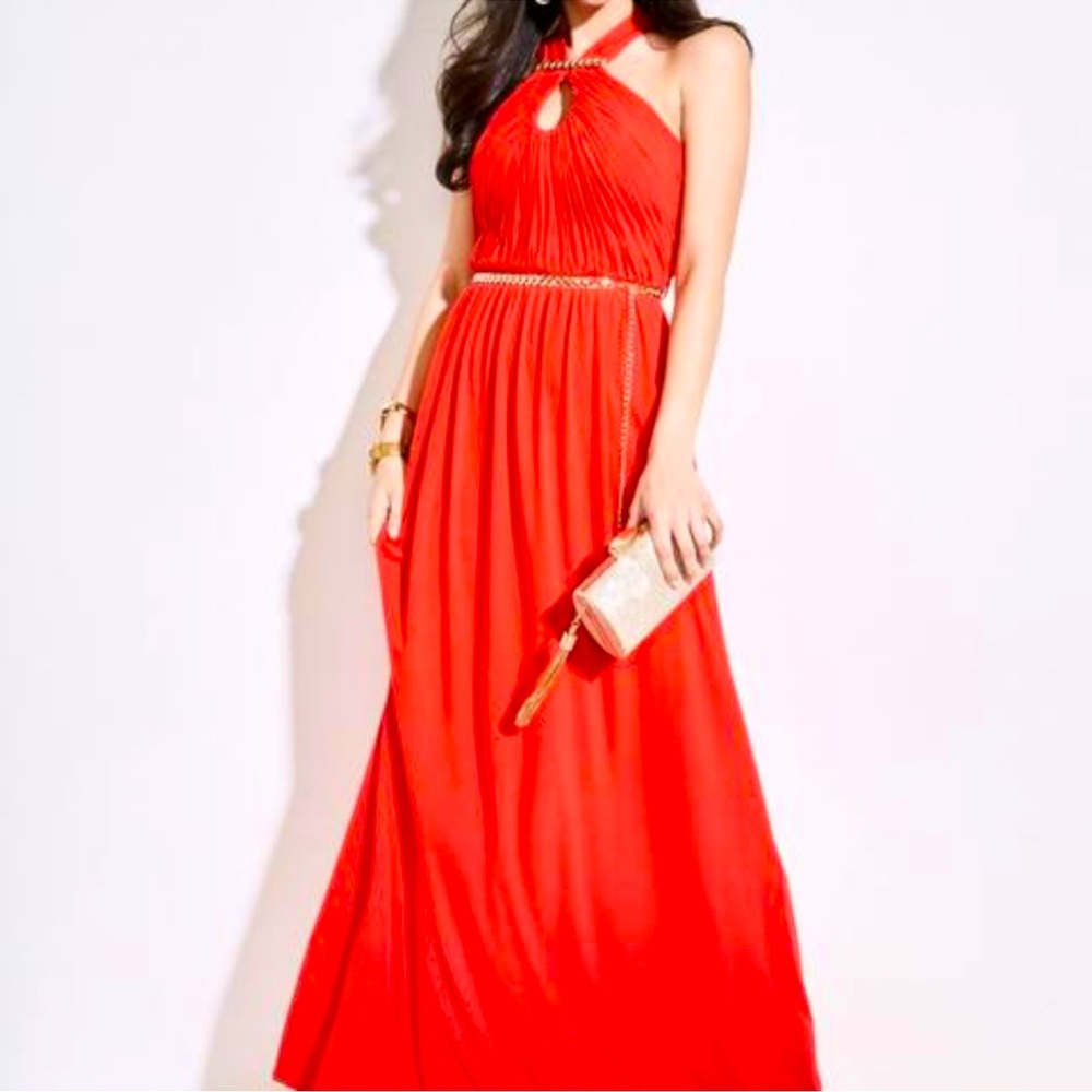 Marciano Halter Orange Long Gown With Chain Belt Size 4